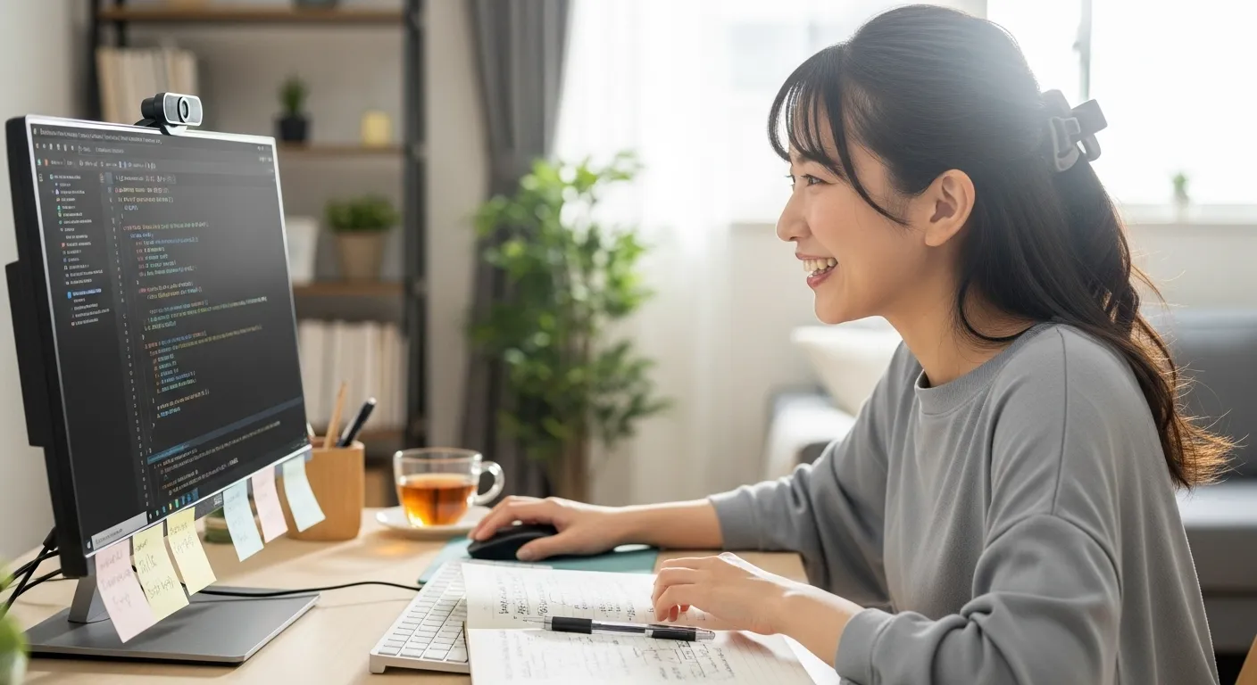 JavaScriptを学習中の20代女性、実装した結果に満足の様子