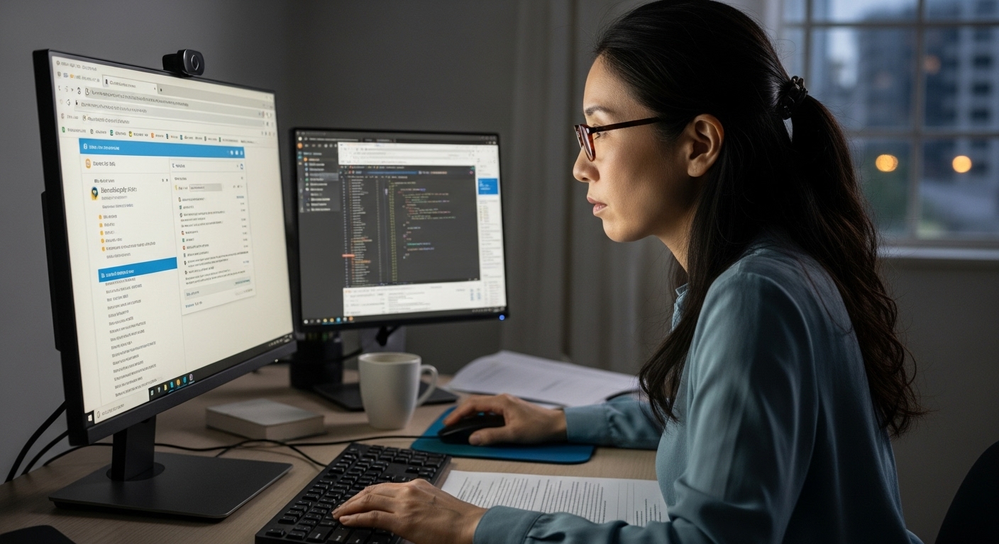 JavaScriptを学習中の40代女性、エラー内容を調べている