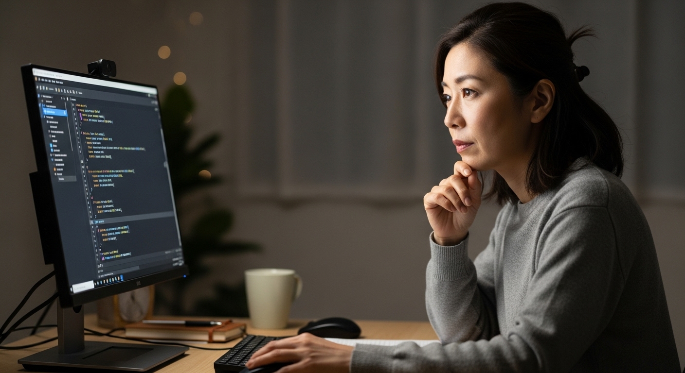 JavaScriptを学習中の40代女性、エラー内容が理解できず考えている