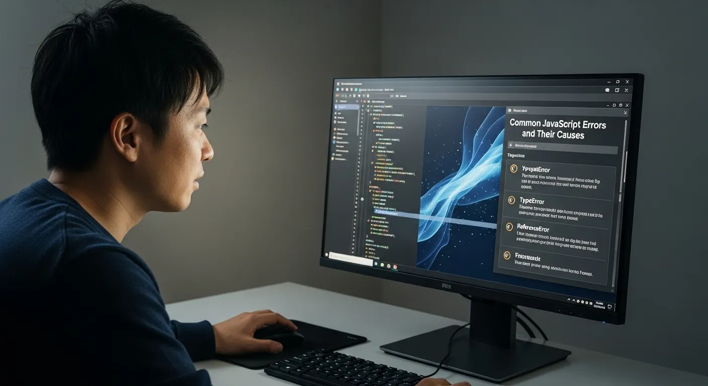 JavaScriptを学習中の日本人30代男性。エラーの原因がわかってきた様子。